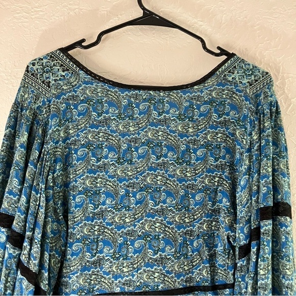 Free People Luna Scarf Print Tunic Top in Ocean Blue - Picture 9 of 12